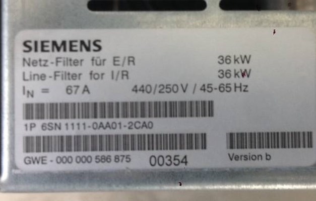 FILTRO SIEMENS TIPO 6SN1111-OAAO1-2CAO - NUOVO